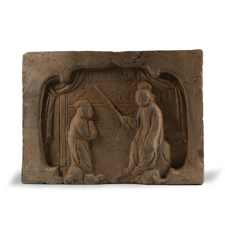 Chinese Song Temple Tile with Figural Scene